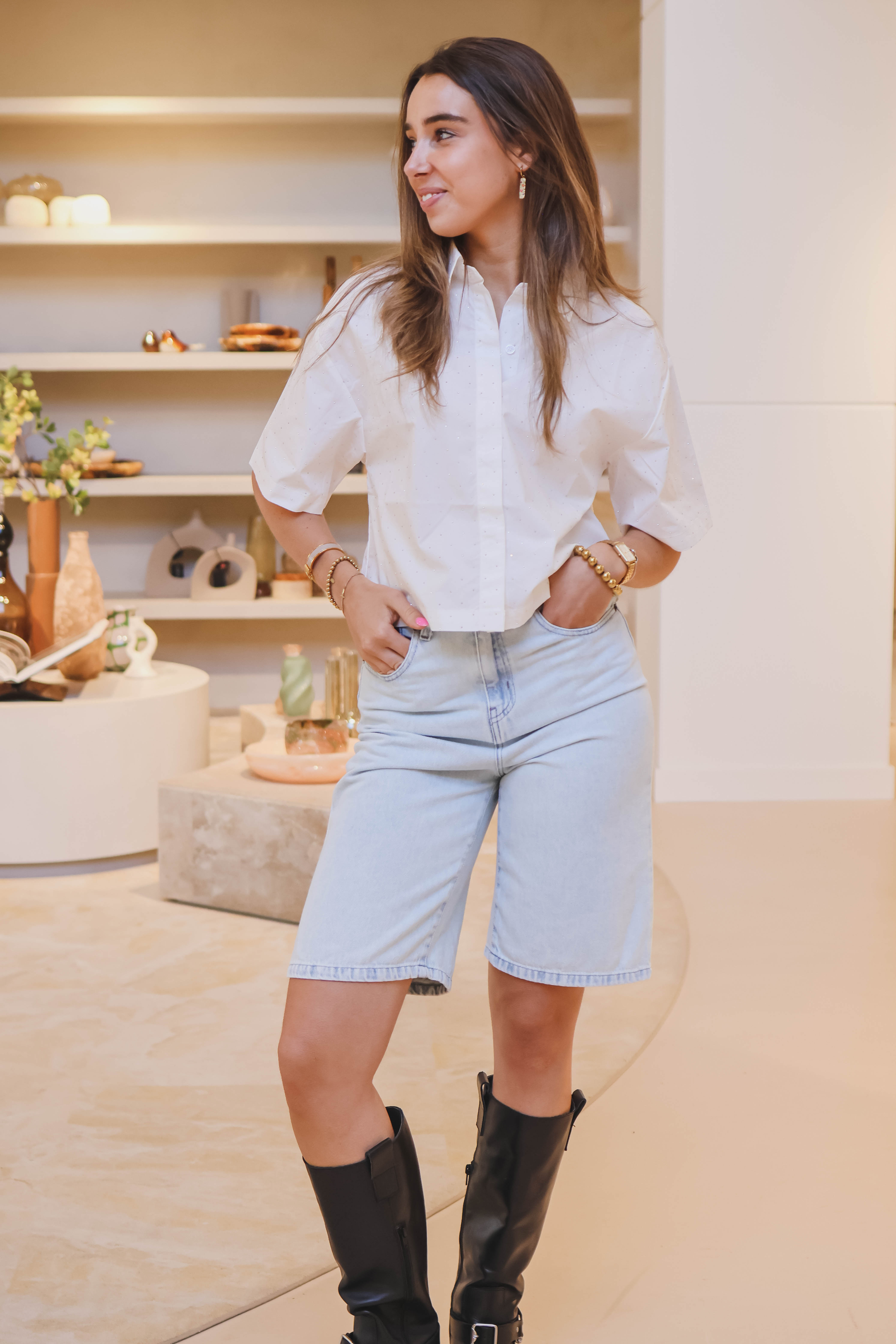 Jasie poplin stone shirt